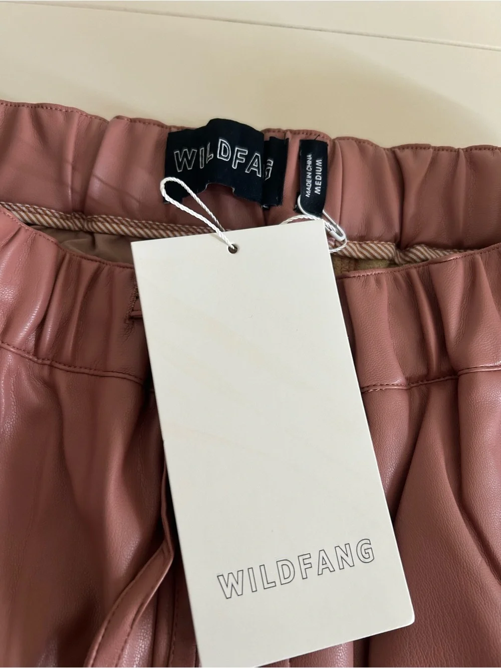NWT Wildfang The Empower Vegan Leather Drawstring Pant Rose Brown size Medium
